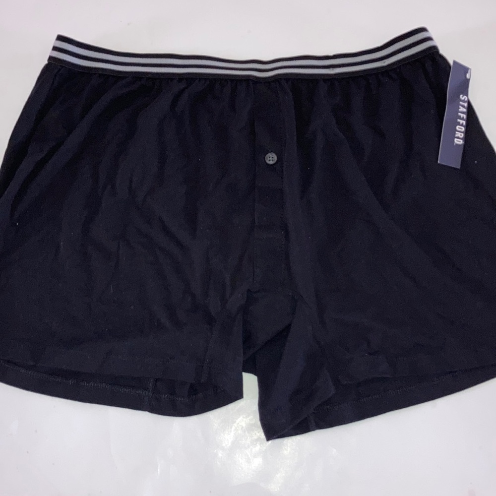Men’s Black STAFFORD Slim Fit Button Fly Striped Waistband Boxer L 36-38 New